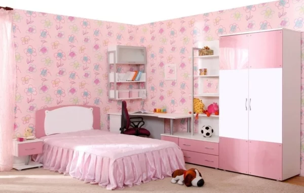 rosa schlafzimmer hochglanz schränke weiß