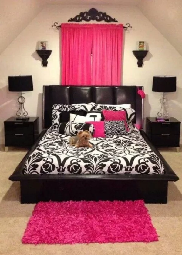 rosa schlafzimmer schwarz weiß