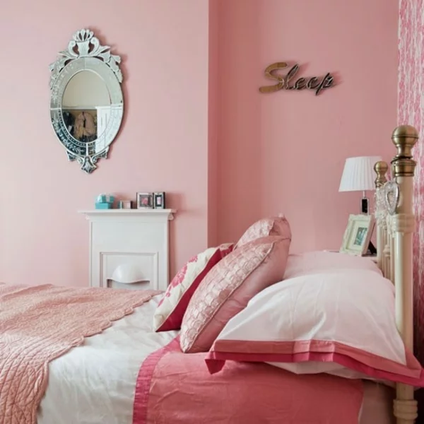 rosa schlafzimmer steppdecke kissen