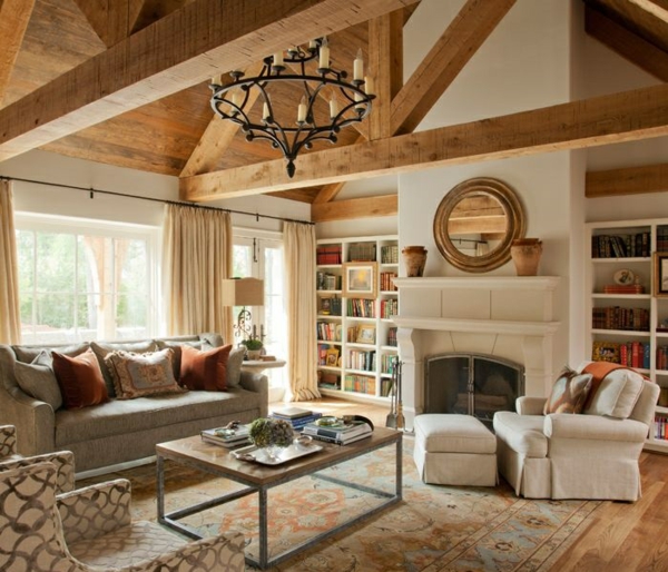 rustikale möbel einrichtungsideen wohnzimmer landhausstil kronleuchter mit kerzen