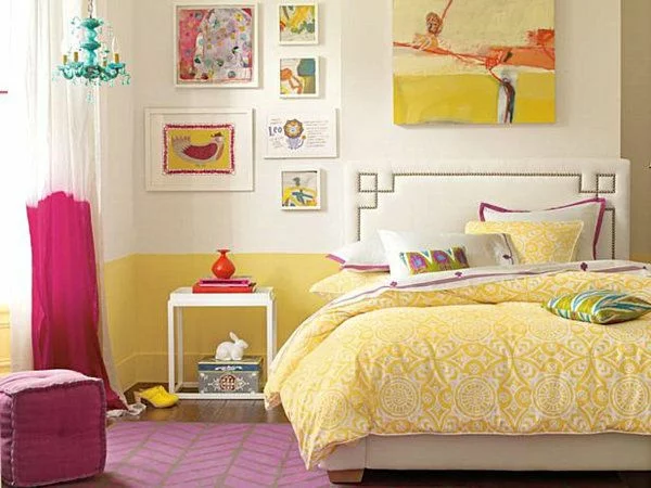 schlafzimmer modern gestalten jugendzimmer gelb bettdecke