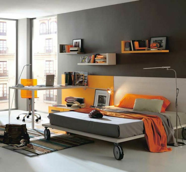 schlafzimmer orange motive gestalten einrichten jugendzimmer 