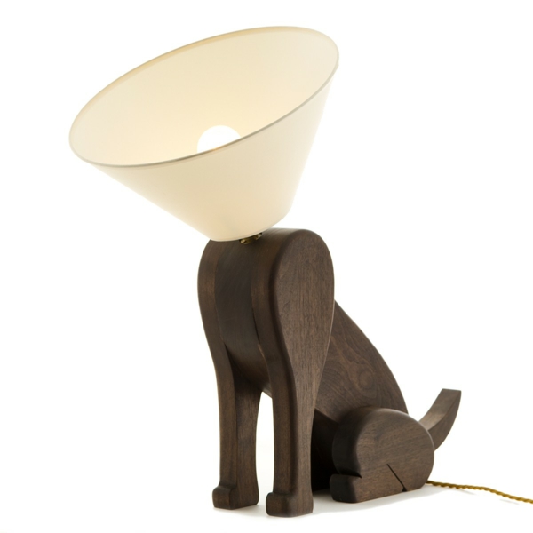 stehlampen modern holz weiß lampenschirm hund