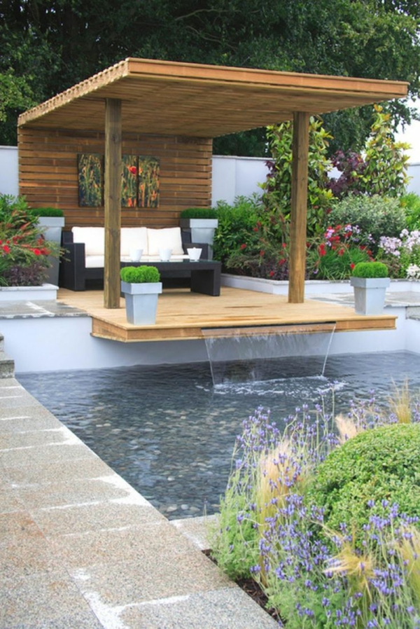 terrassengestaltung bilder veranda bauen holzpergola direkt am pool