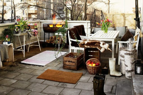 terrassengestaltung bilder wintergarten terrasse einrichten terrassenmöbel kamin
