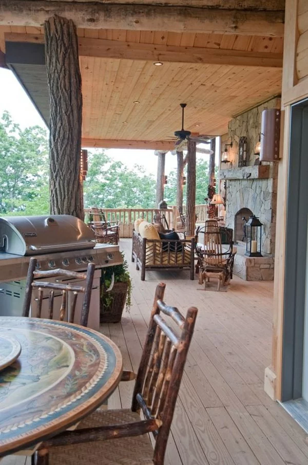 terrassengestaltung veranda bauen amerikanische holzhäuser outdoor küche