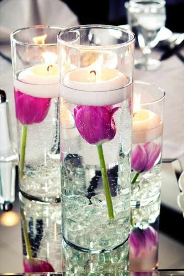tischdeko ideen mit tulpen tischdeko lila kerzen