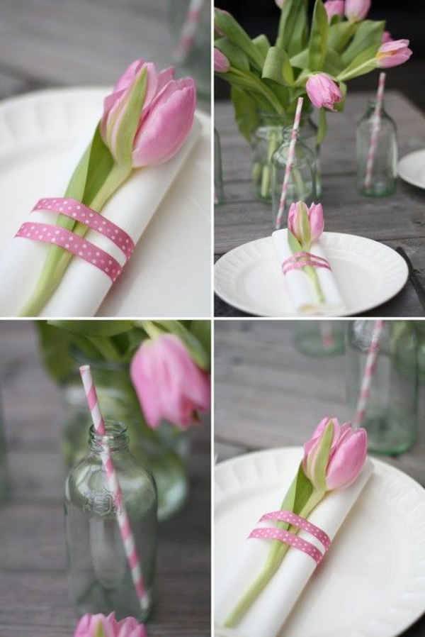 tischdeko mit tulpen servietten falten rosa tulpe