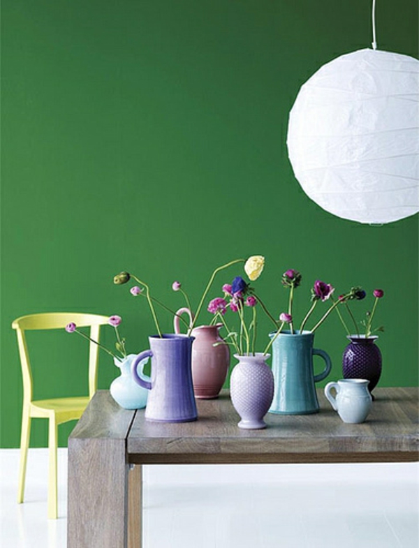 wandfarbe grün farbideen wandgestaltung dekoartikel vasen