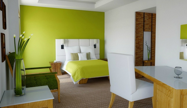 wandfarbe grün farbideen wandgestaltung schreibtisch schlafzimmer