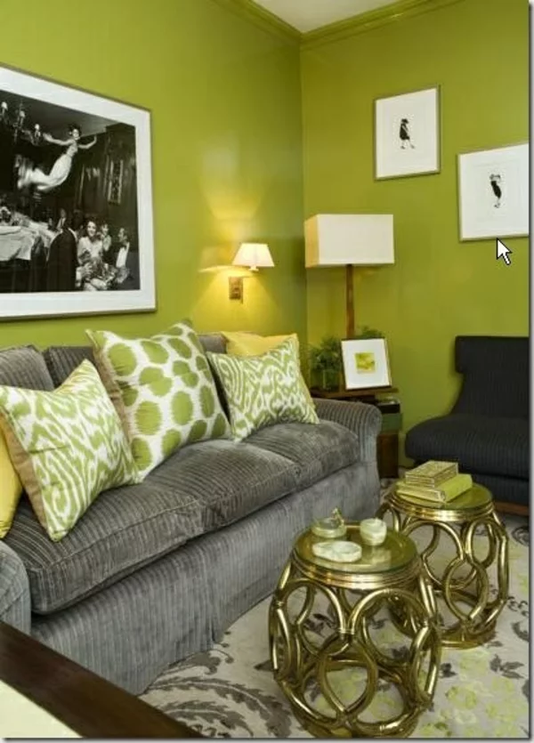 wandfarbe tischlampe grün farbideen wandgestaltung sofa polsterung