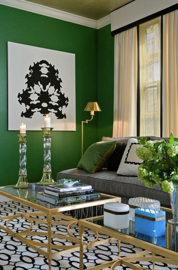 wandfarbe grün farbideen wandgestaltung wohnzimmer