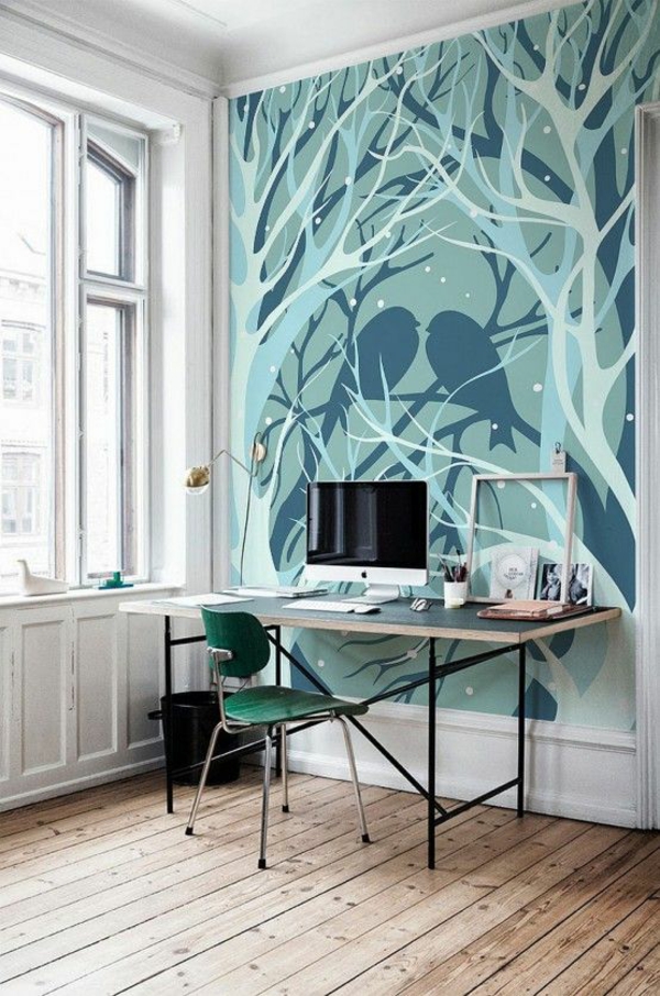 wandgestaltung mit tapeten designer tapeten muster häusliches arbeitszimmer tapezieren