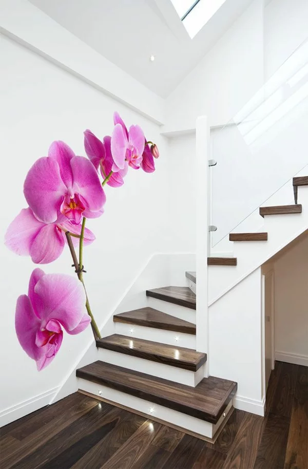 wandideen flur wandgestaltung ideen mustertapeten orchidee