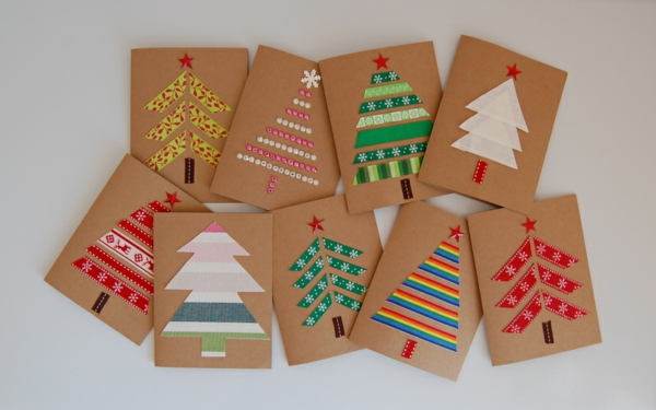 weihnachtliches basteln weihnachtskarten basteln tanne farbiges papier