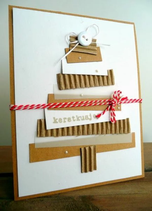 simple Weihnachtskarten selber basteln aus pappe und Papier frohe Weihnachten wünschen