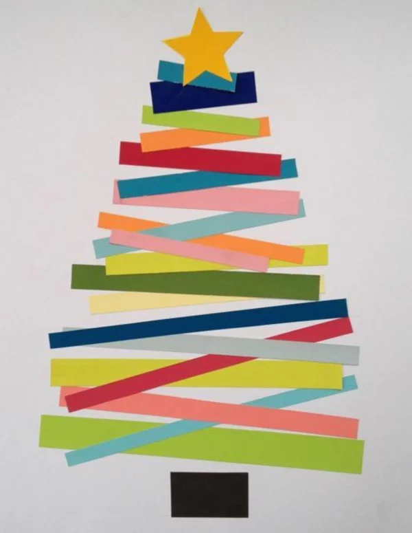 weihnachtsbastelleien weihnachtskarten basteln tanne farbiges papier streifen