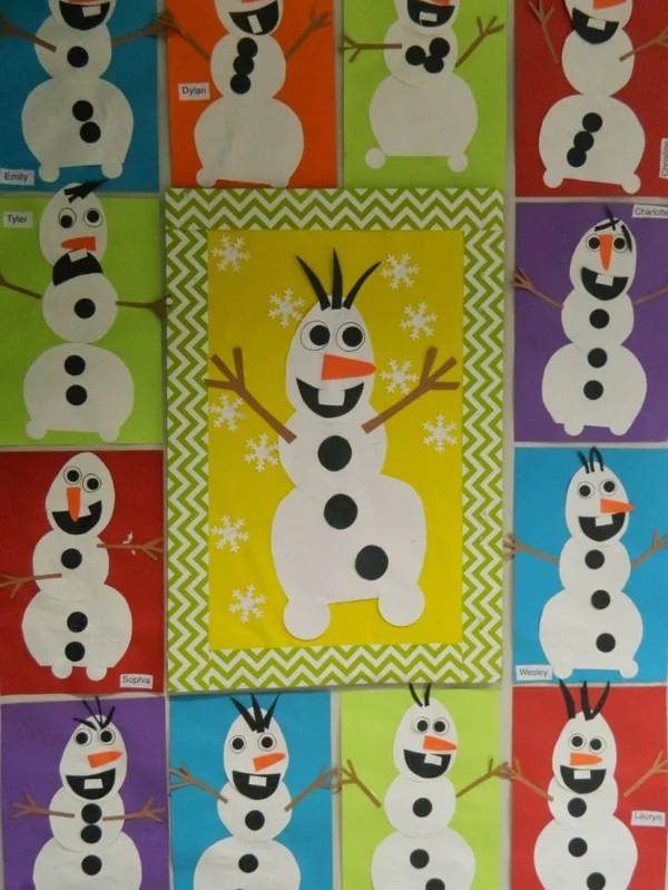 Weihnachtsbasteln mit Kindern Weihnachtskarten basteln mit Schneemännern 