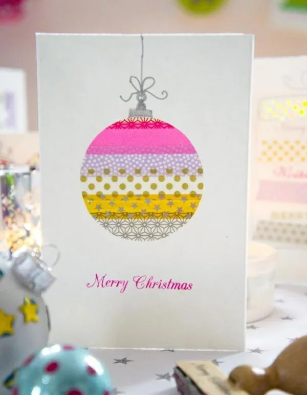 Weihnachtskarten selber basteln aus Buntpapier auf Pappe fröhliche Farben 