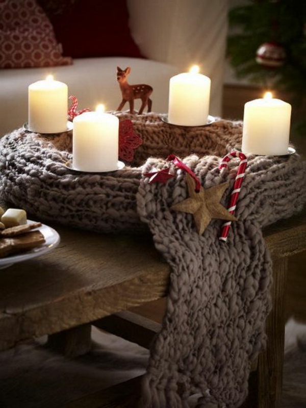 weihnachtsdeko basteln kranz gestrickt deko mit kerzen