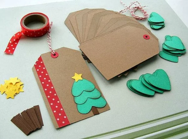 Weihnachtskarten basteln einfache Ideen mit Buntpapier und washi Tape