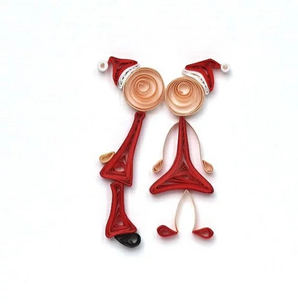 kleine Figuren Quillwork auf Weihnachtskarten selber basteln Weihnachtsbastelideen