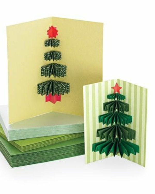 weihnachtskarten ideen basteln schön tannenbaum grün