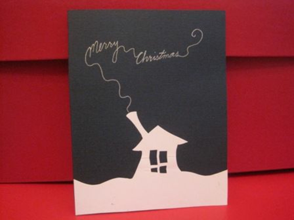 weihnachtskarten ideen basteln schön weiß häuschen
