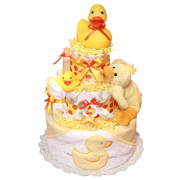 windeltorte basteln anleitung babygeschenke geburt gelb duck