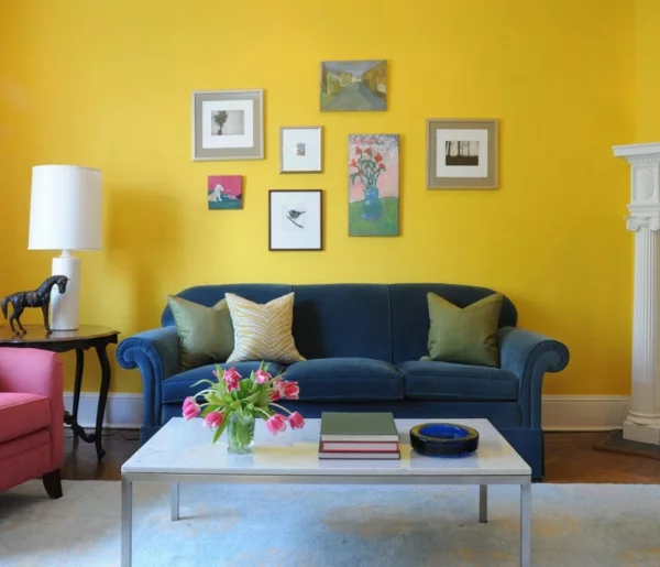 wohnideen für wohnzimmer sonnig farben wandgestaltung gelb design