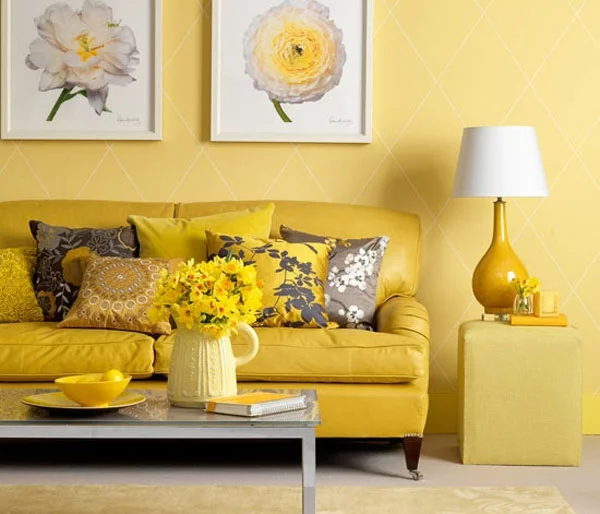  farben wandgestaltung gelb sofa lampenfuß