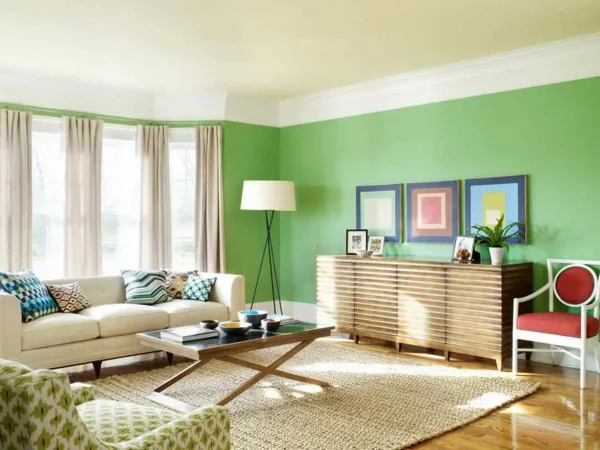 wohnideen wohnzimmer wandgestaltung grün frisch