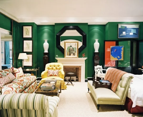 wohnideen wohnzimmer grün farben wandgestaltung 