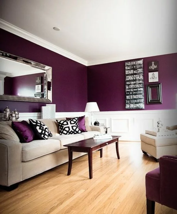 wohnideen wohnzimmer tolle farben wandgestaltung purpurrot