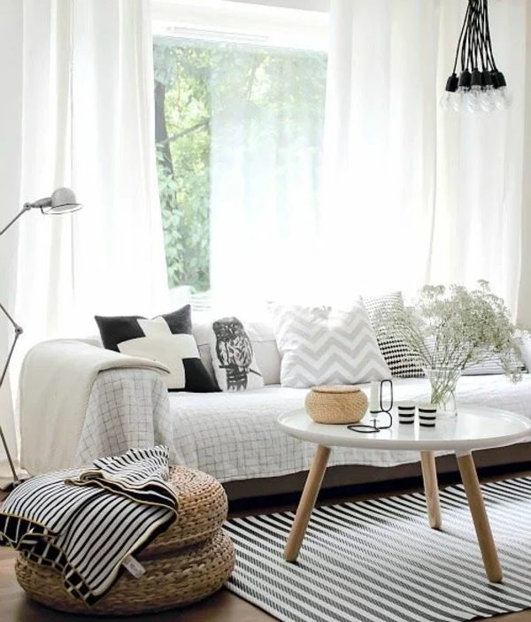 Wohnzimmereinrichtung Ideen bilder design gardinen streifen