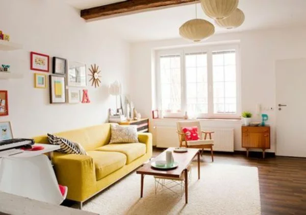 wohnzimmer gestaltung ideen bilder design gelb sofa