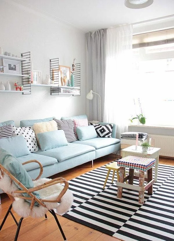 wohnzimmergestaltung ideen bilder design sofa blau