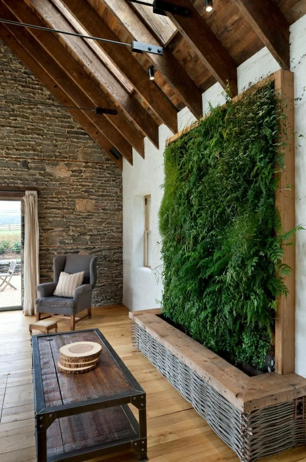 zimmerpflanzen pflegeleicht vertikaler garten kreative wandgestaltung wohnzimmer