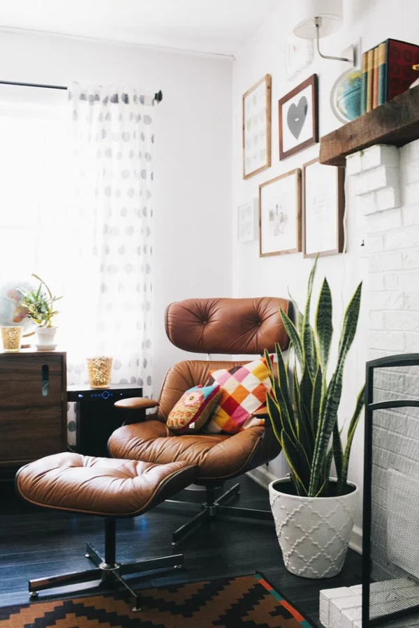 Charles Eames Lounge Chair ledersessel hanfbogen zimmerpflanze
