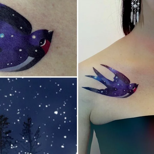 Kosmos Tattoo violett farben blau Vorlagen-& Motive vogel