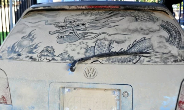 Kunst aus Staub schmutzige autoscheiben japanische drache