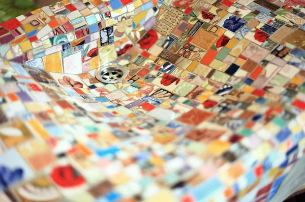 Mosaik waschbecken aus holz design stücke bunt