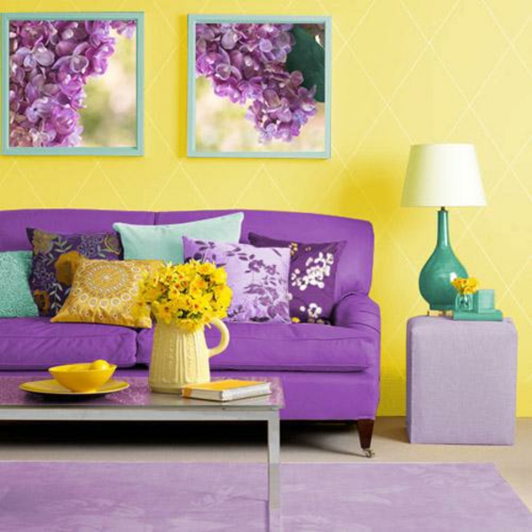  Wandfarben kombinieren komplementärfarben gelb lila