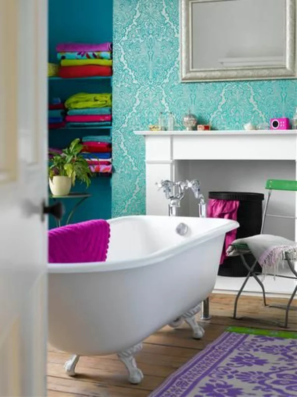 farbgestaltung türkis schöner wohnen badewanne