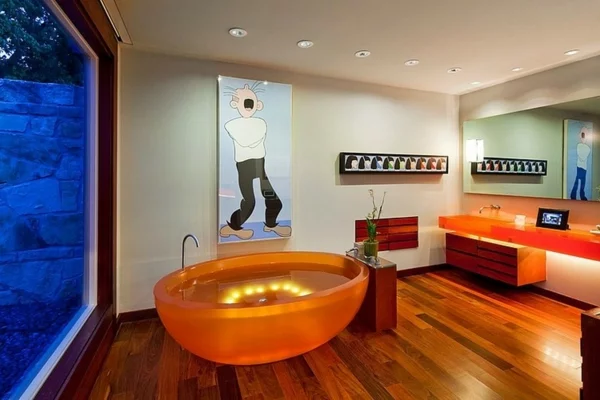 freistehende badewanne orange unterwasserlicht