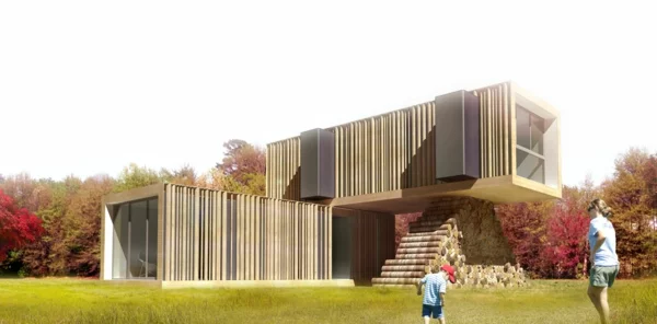 luxus fertighäuser zwei module naturholz
