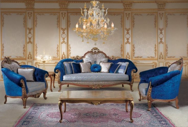 luxus Italienische Stilmöbel blau samt wohnlandschaft sitzgelegenheiten