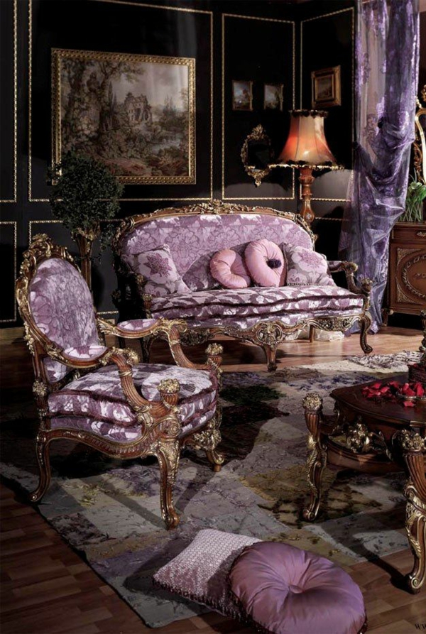 luxus möbel italienische Stilmöbel designermöbel lila kissen sofa