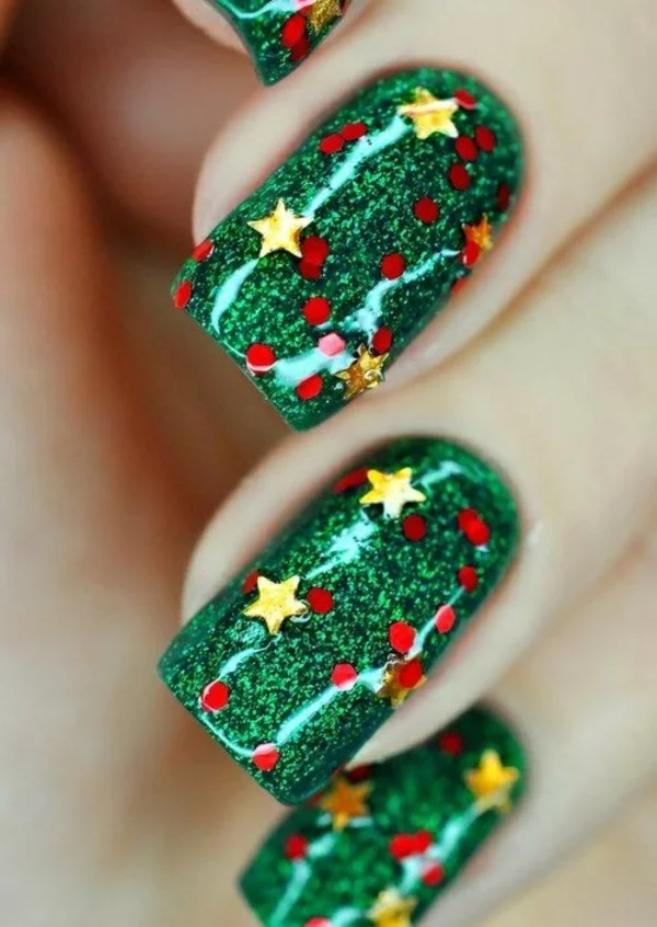 nagel design bildergalerie nail art weihnachten grün gold sterne