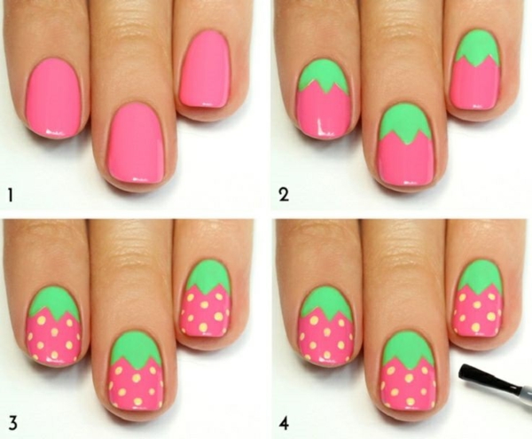 nail art sommerurlaub nageldesign bilder erdbeer muster